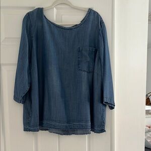 Blue 3/4 Sleeve Boxy Blouse